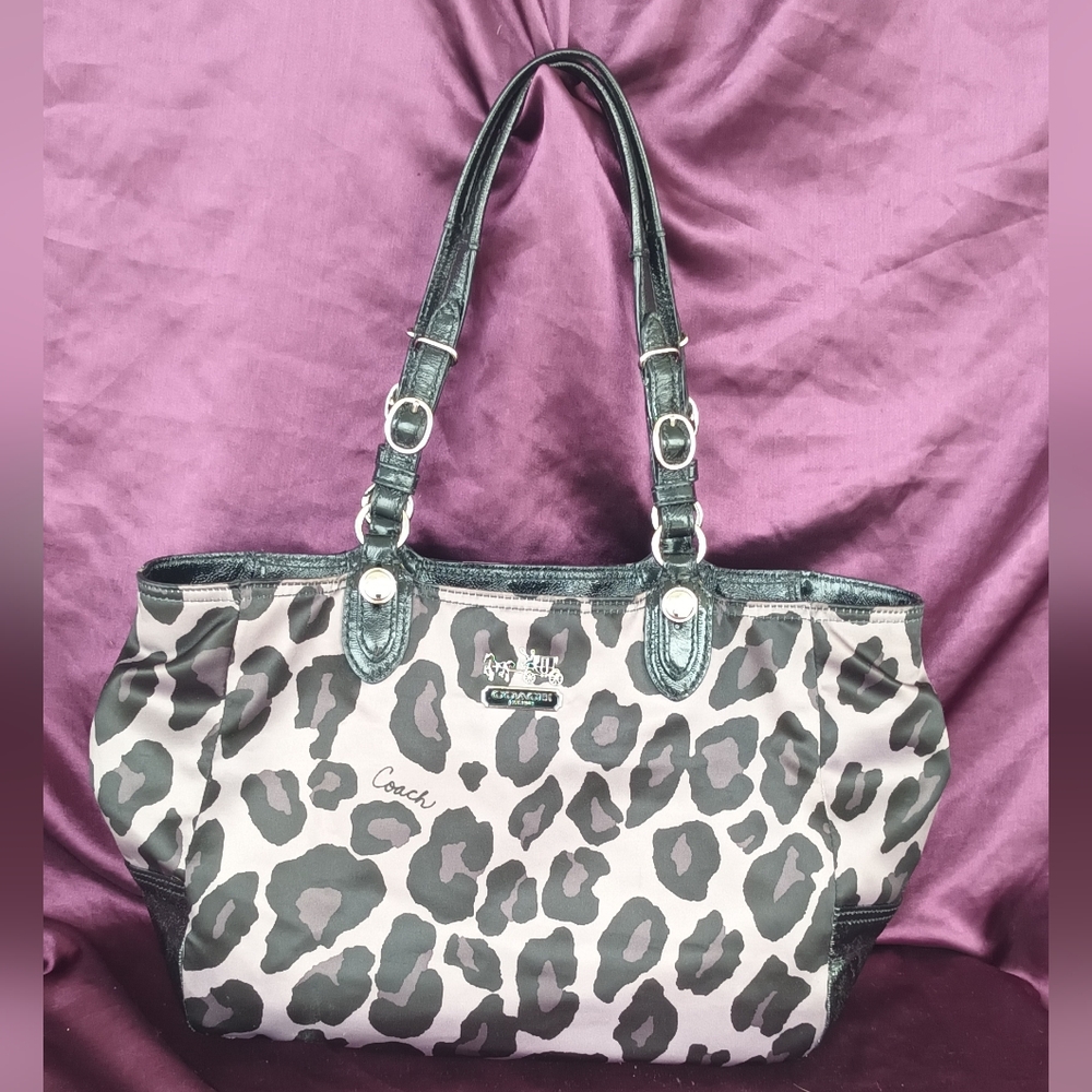 Coach Leopard Print Tote Bag - Black and Gray